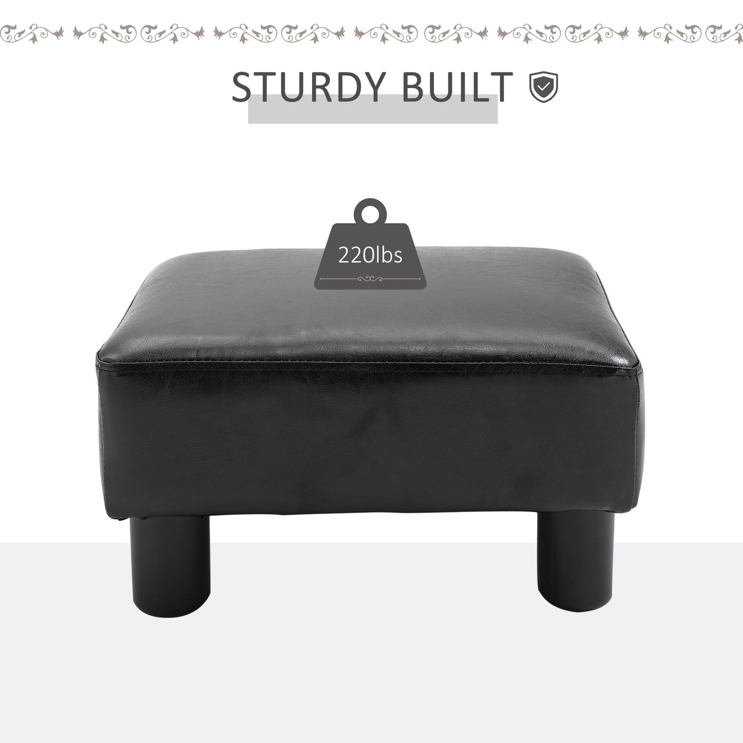 Ottoman Footrest Seat Chair Footstool Small PU Leather Home Office Black