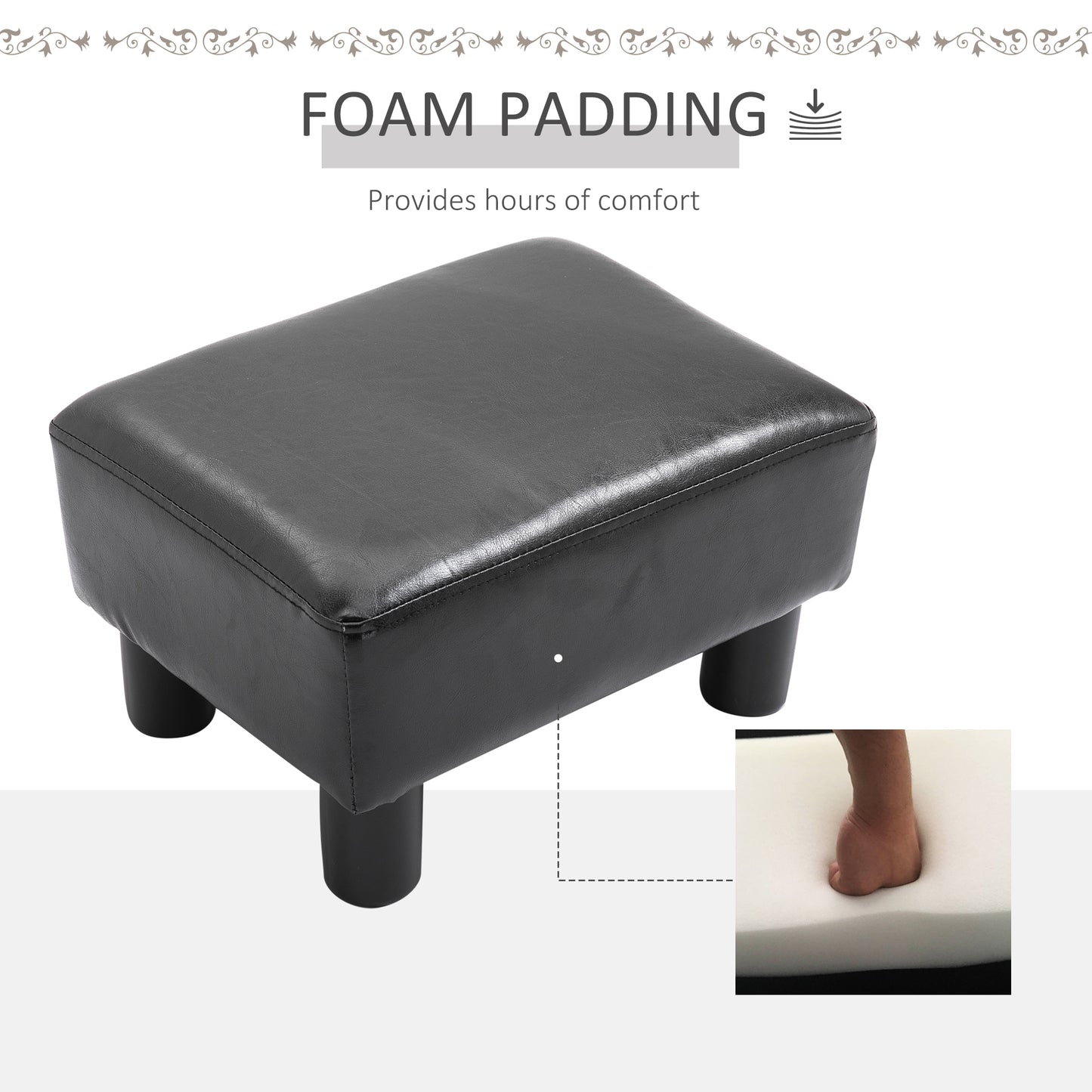 Ottoman Footrest Seat Chair Footstool Small PU Leather Home Office Black