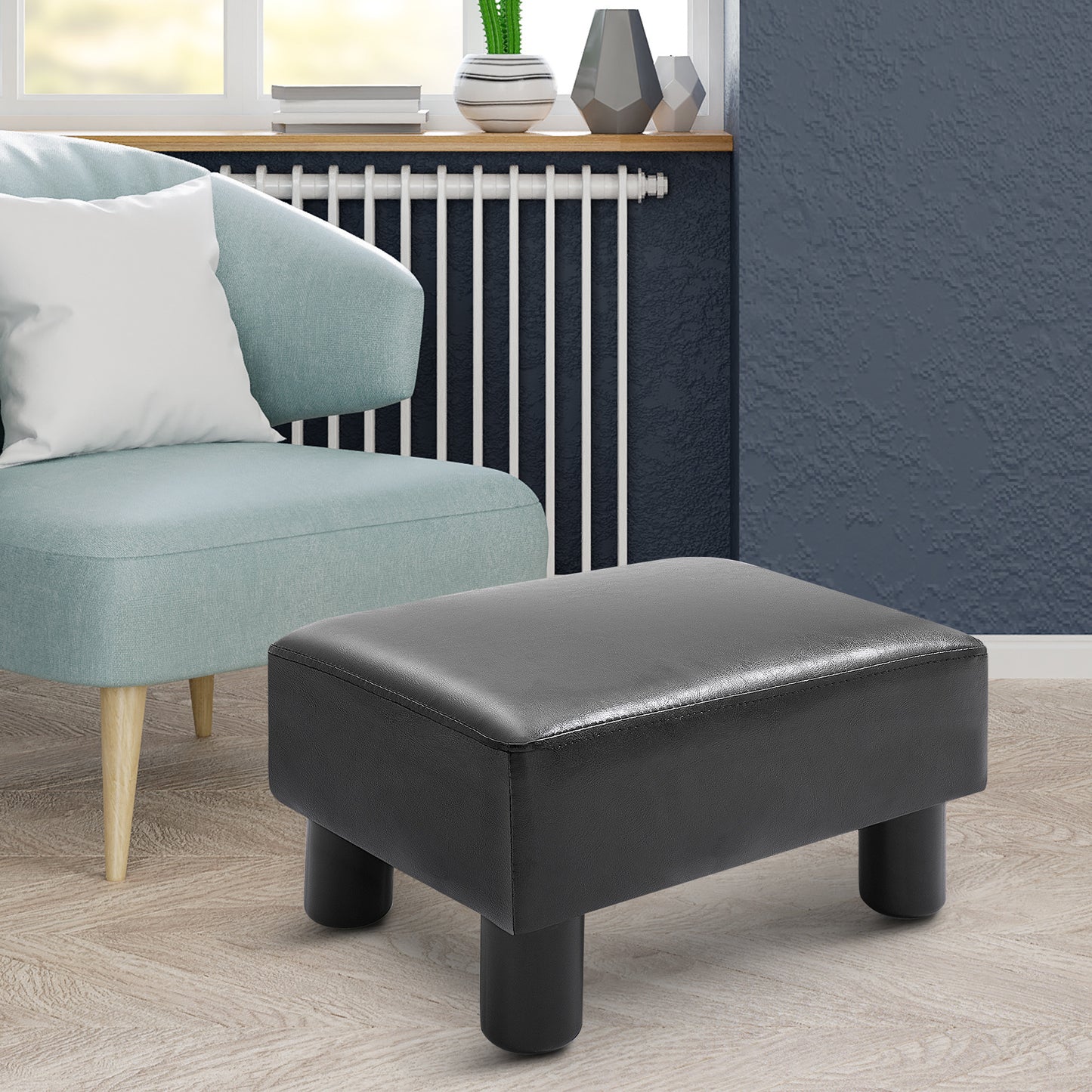 Ottoman Footrest Seat Chair Footstool Small PU Leather Home Office Black