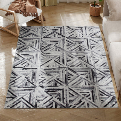 Non-Slip Washable Rug, Chenille Floor Carpet for Living Room, Black