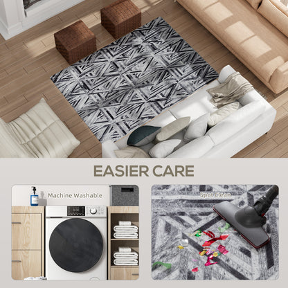 Non-Slip Washable Rug, Chenille Floor Carpet for Living Room, Black