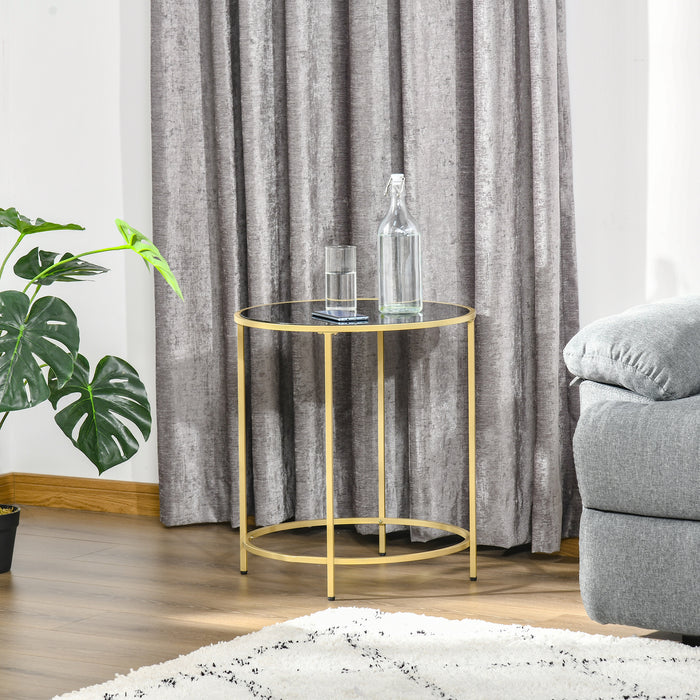 Round Side Table Morden Coffee Tables with Gold Metal Base, Table with Tempered Glass Tabletop, for Living Room, Bedroom, dining room