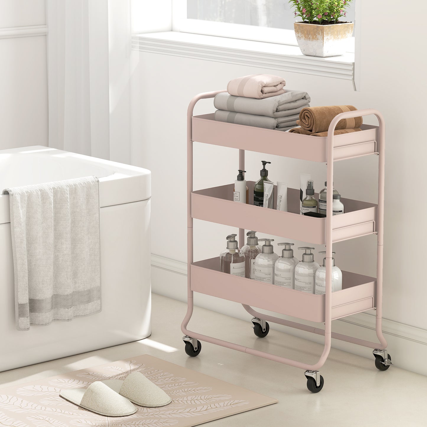3-Tier Storage Trolley, Storage Cart with Mesh Backets, Wheels