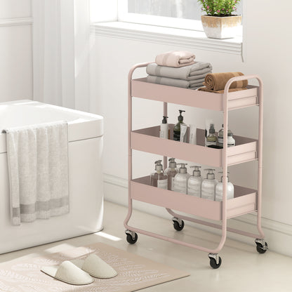 3-Tier Storage Trolley, Storage Cart with Mesh Backets, Wheels