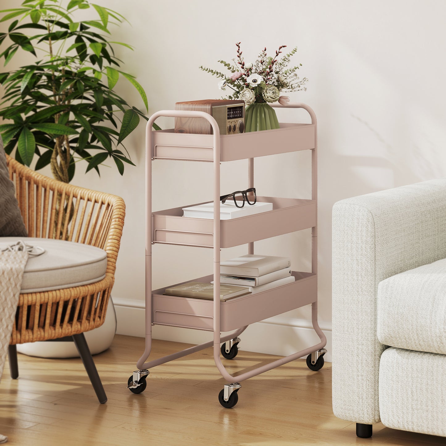 3-Tier Storage Trolley, Storage Cart with Mesh Backets, Wheels