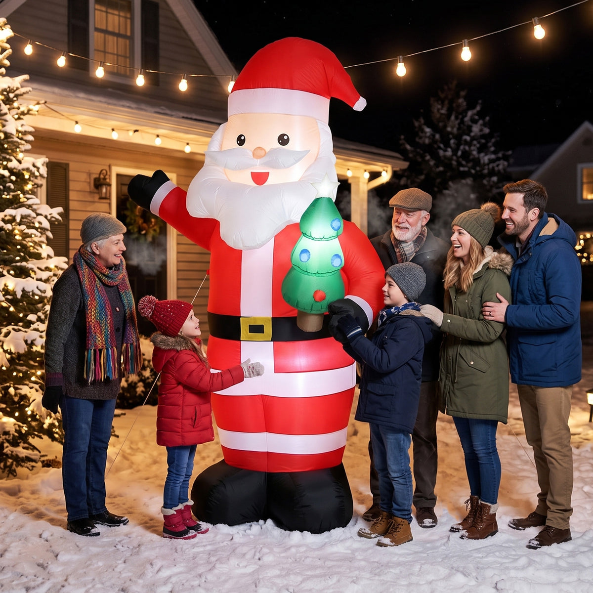 8FT Inflatable Christmas Decoration with Bright LED Light, Red