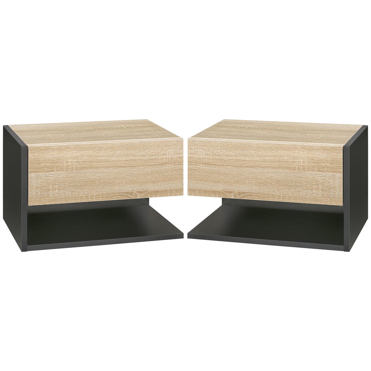 Modern Bedside Table Set of 2 with Drawer and Shelf