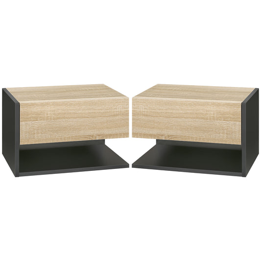 Modern Bedside Table Set of 2 with Drawer and Shelf