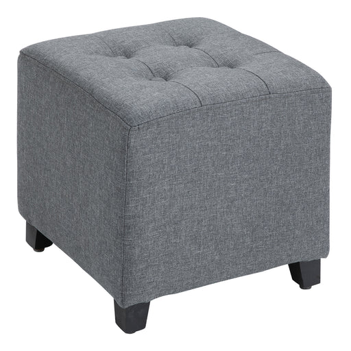 Linen-Look Square Ottoman Footstool w/ Button Tufts Wood Frame Padding Fabric Upholstered Stylish Home Furniture Footrest Side Table Grey