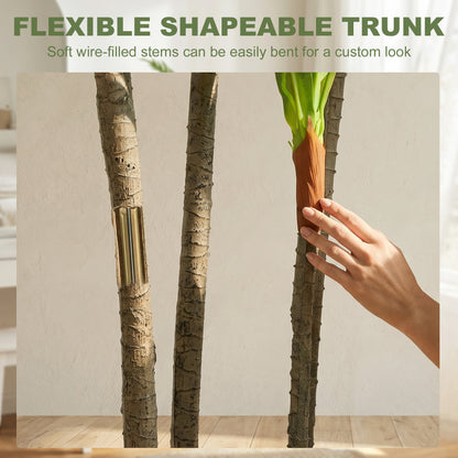 Set of 2 150cm Artificial Dracaena Trees, Decorative Artificial Plants with Bendable Trunks and White Planters for Living Room Bedroom Home Office Decor, Green