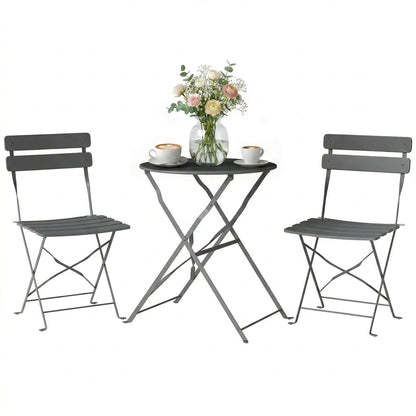 Folding Bistro Set with Round Garden Table and Chairs, Grey