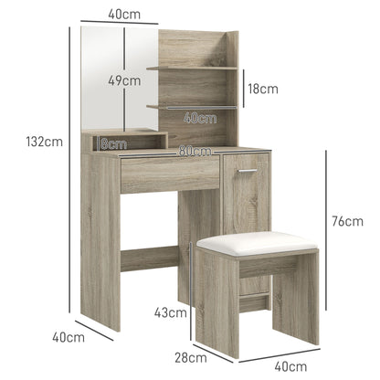 Dressing Table with Mirror and Stool, Makeup Desk for Bedroom