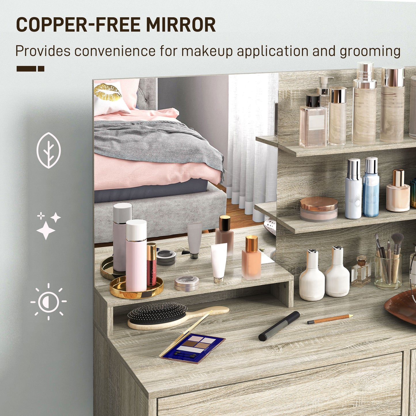 Dressing Table with Mirror and Stool, Makeup Desk for Bedroom