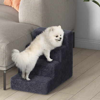Four-Step Portable Dog Stairs with Washable Plush Cover, Dark Grey