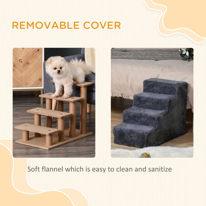 Four-Step Portable Dog Stairs with Washable Plush Cover, Dark Grey