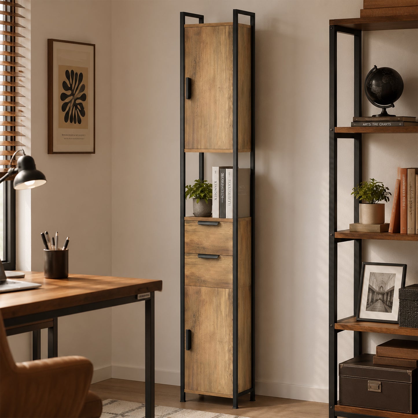 Freestanding Bathroom Cabinet with Drawers and Shelves, Brown