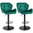 Bar Stools Set Of 2, Luxurious Velvet-Touch Barstools with Metal Frame Footrest Round Base Triangle Indenting Adjustable Height Swivel Green