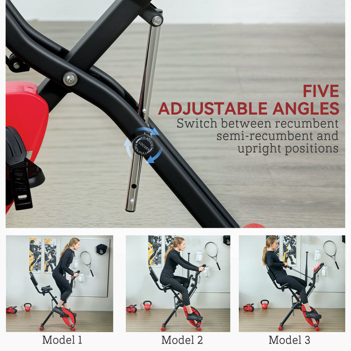 Folding Exercise Bike with Arm Bands and Hand Pulse Sensor, Red