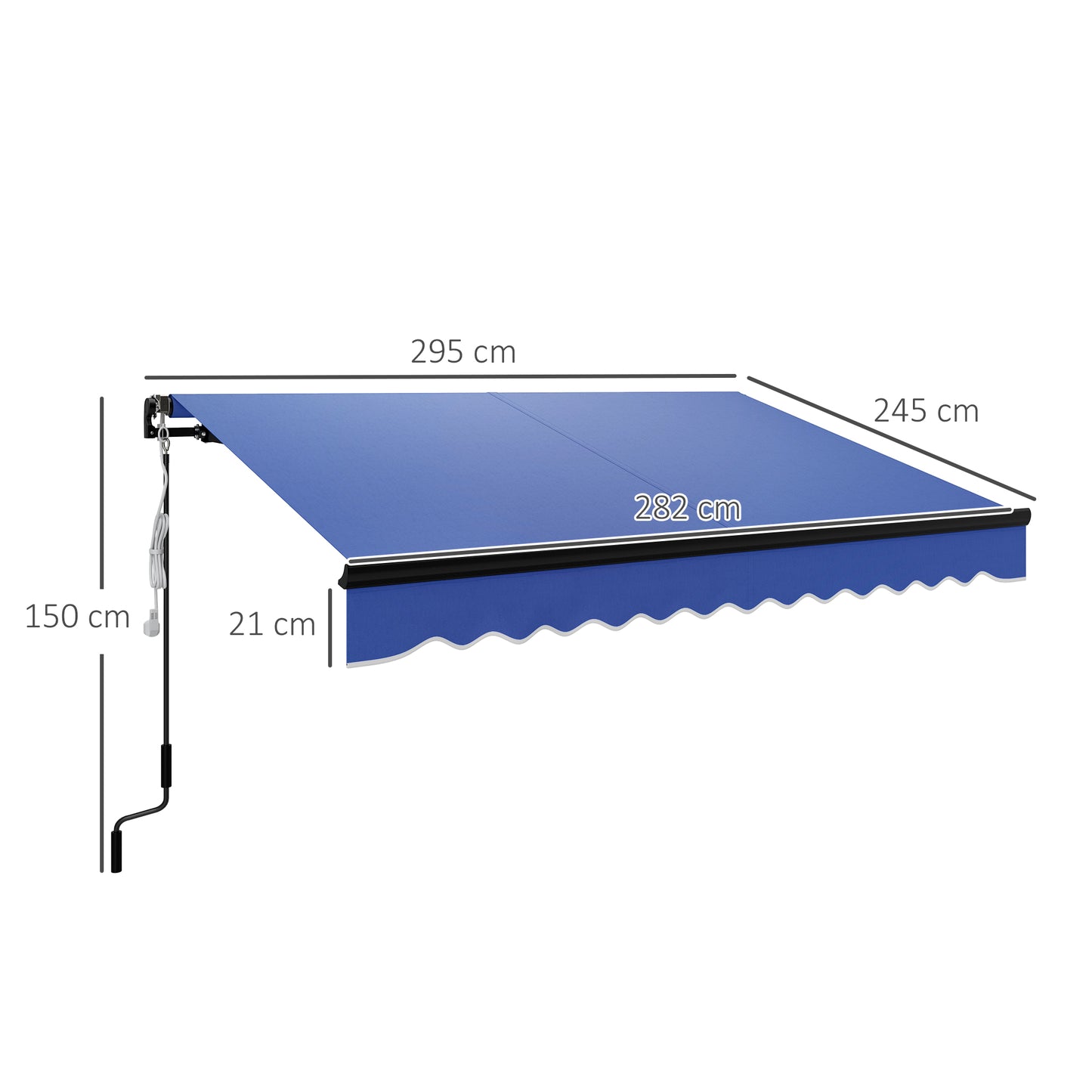 3 x 2.5m Electric Awning with LED Light and Remote Controller Blue