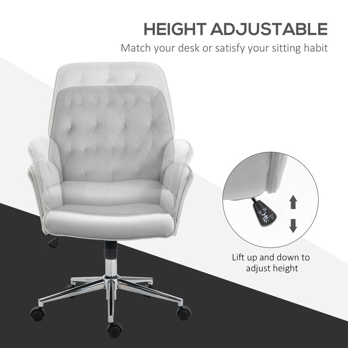 Linen Computer Chair with Armrest, Modern Swivel Chair with Adjustable Height, Grey