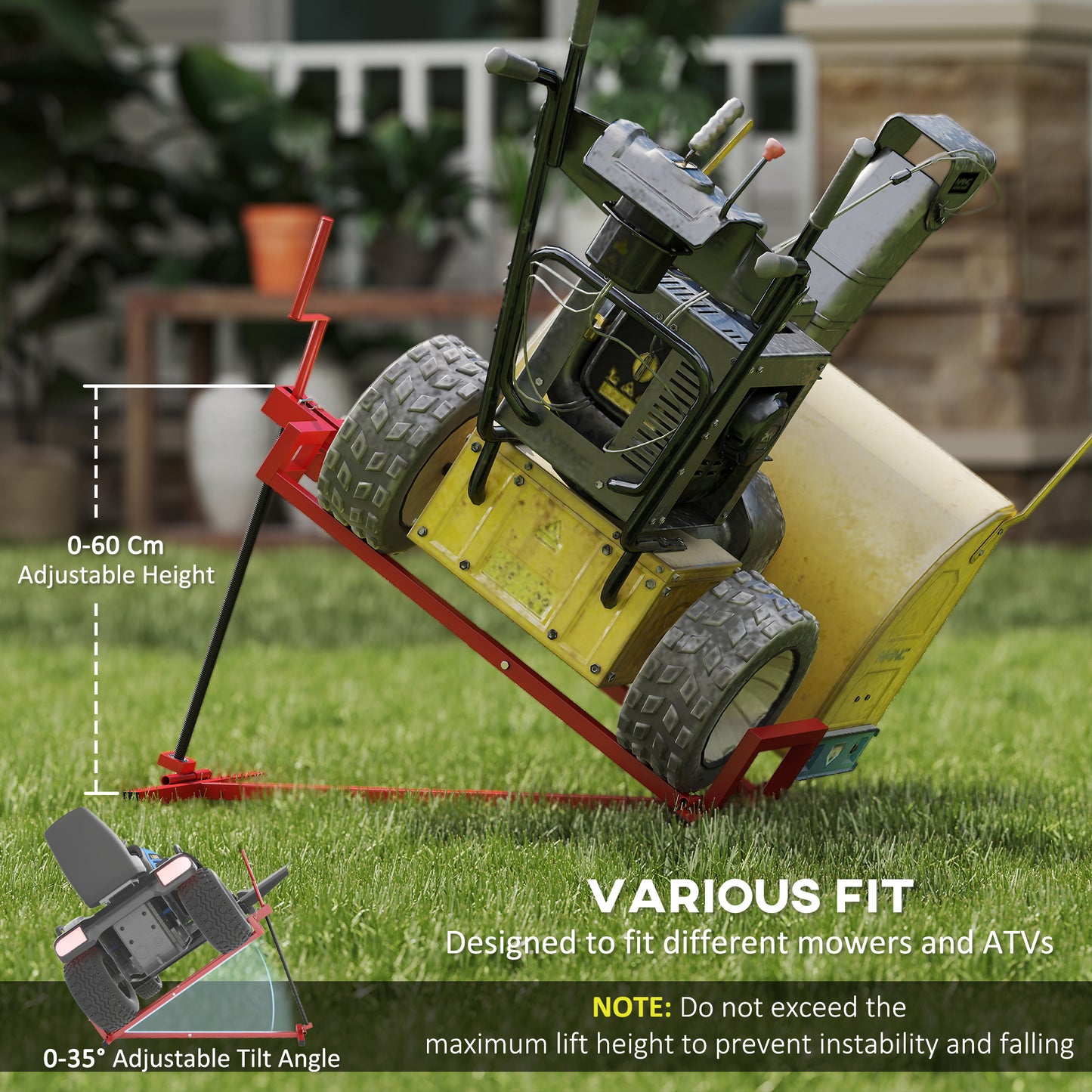 Foldable Ride On Lawn Mower Lift, 400 kg Telescopic Maintenance Jack
