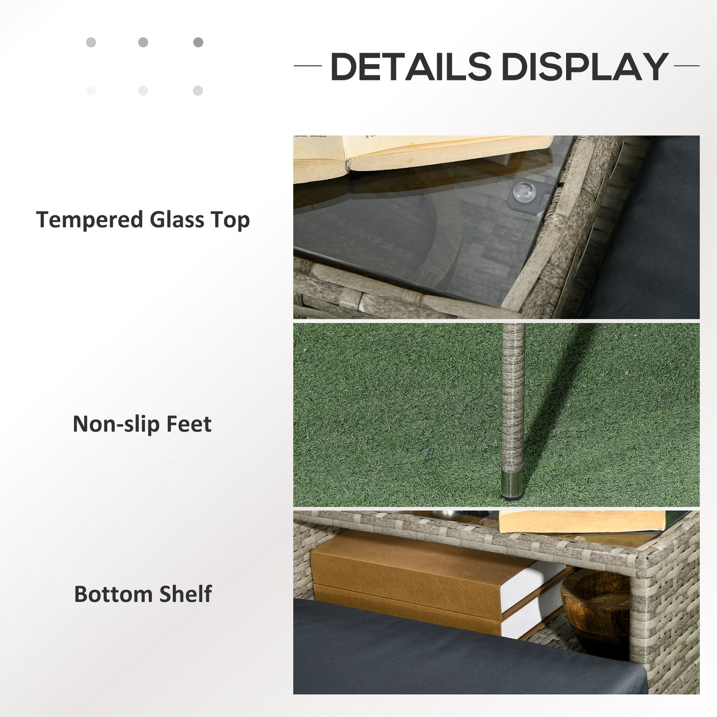 Two-Seat Rattan Chair, with Middle Table - Mixed Grey