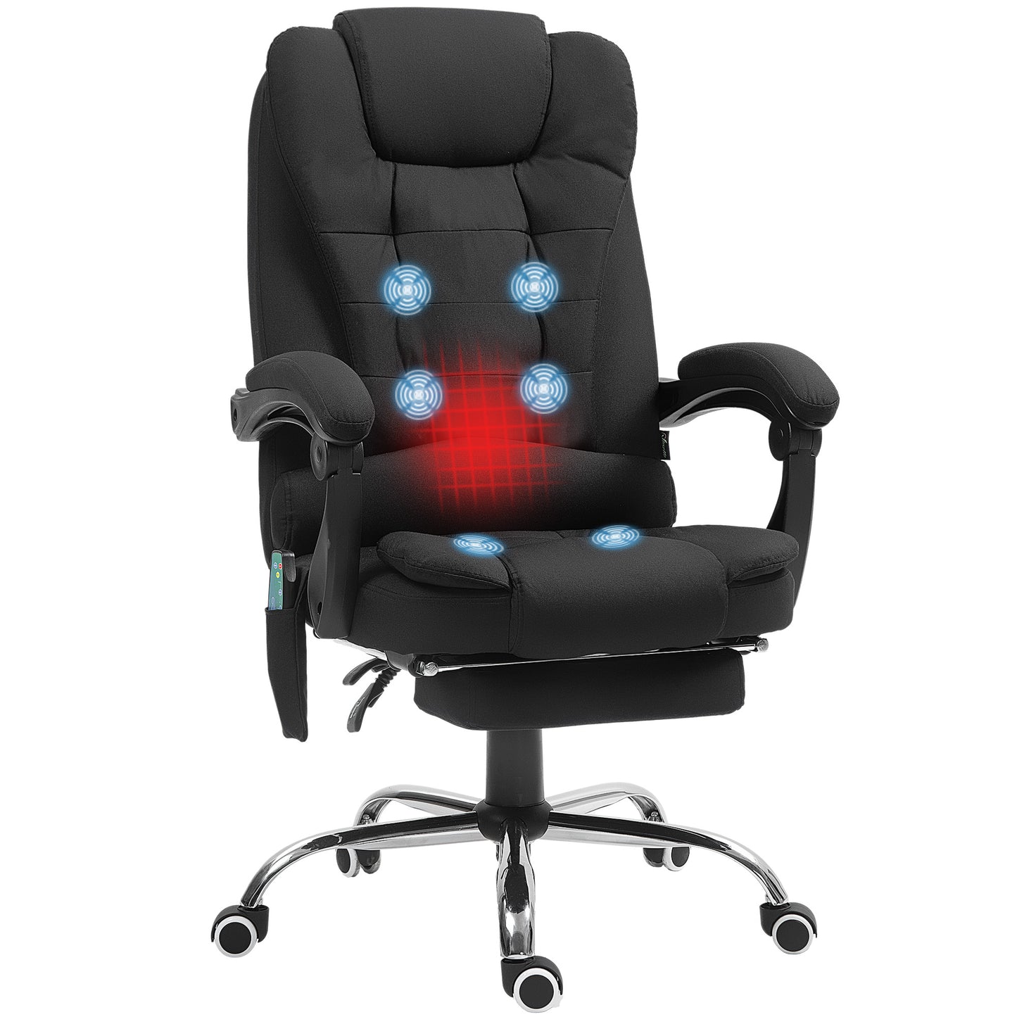 Ergonomic Heated 6 Points Vibration Massage Office Chair, Black