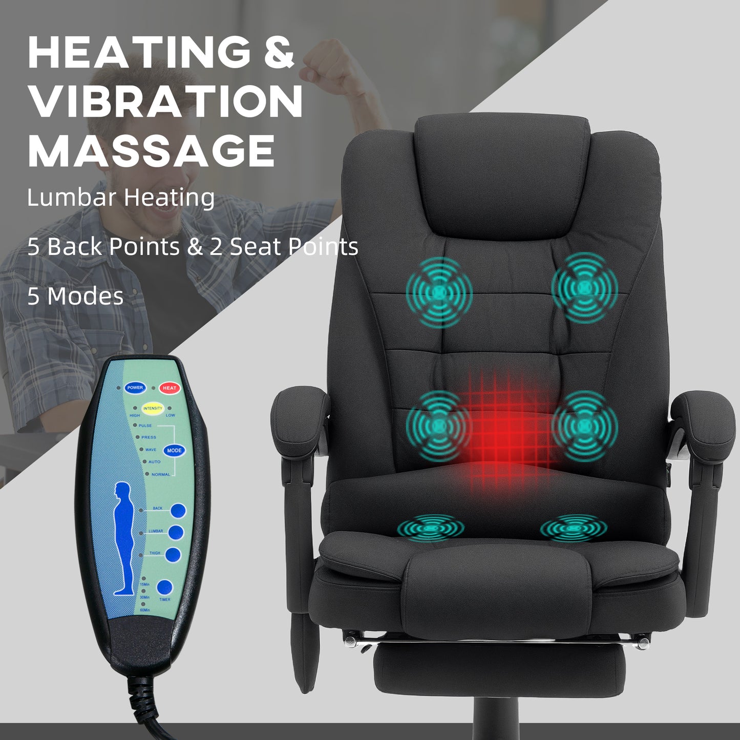 Ergonomic Heated 6 Points Vibration Massage Office Chair, Black