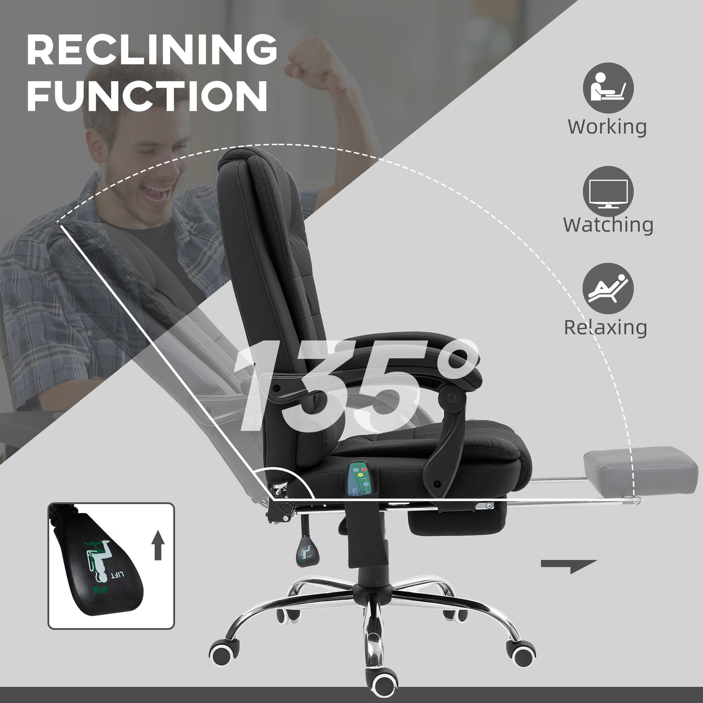 Ergonomic Heated 6 Points Vibration Massage Office Chair, Black