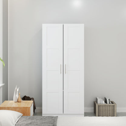Wardrobe for Bedroom, Double Wardrobe with Hanging Rail, White