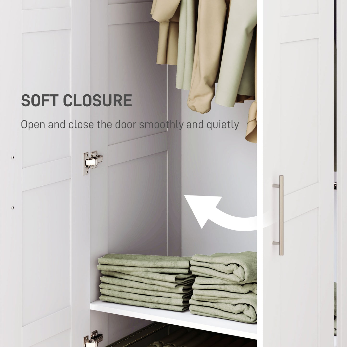 Wardrobe for Bedroom, Double Wardrobe with Hanging Rail, White