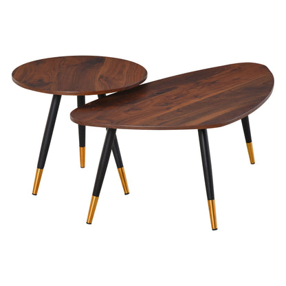 Coffee Table Set of 2 Nesting End Side Tables for Living Room, Walnut