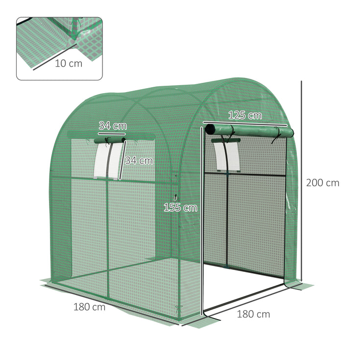 Polytunnel Greenhouse Walk-in Grow House with UV-resistant PE Cover, Doors and Mesh Windows, 1.8 x 1.8 x 2m, Green