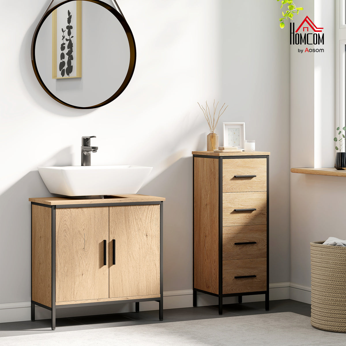 Under Sink Cabinet with Doors for Basin without or with Pedestal Oak
