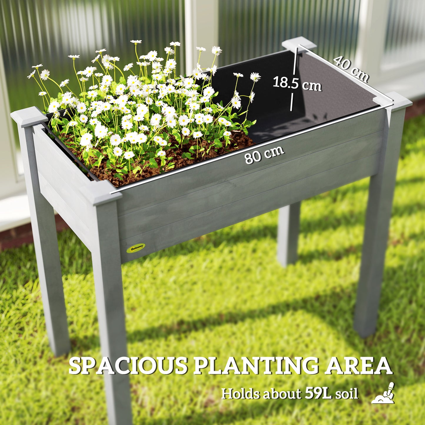 Garden Wooden Planter Flower Raised Bed, Dark Grey