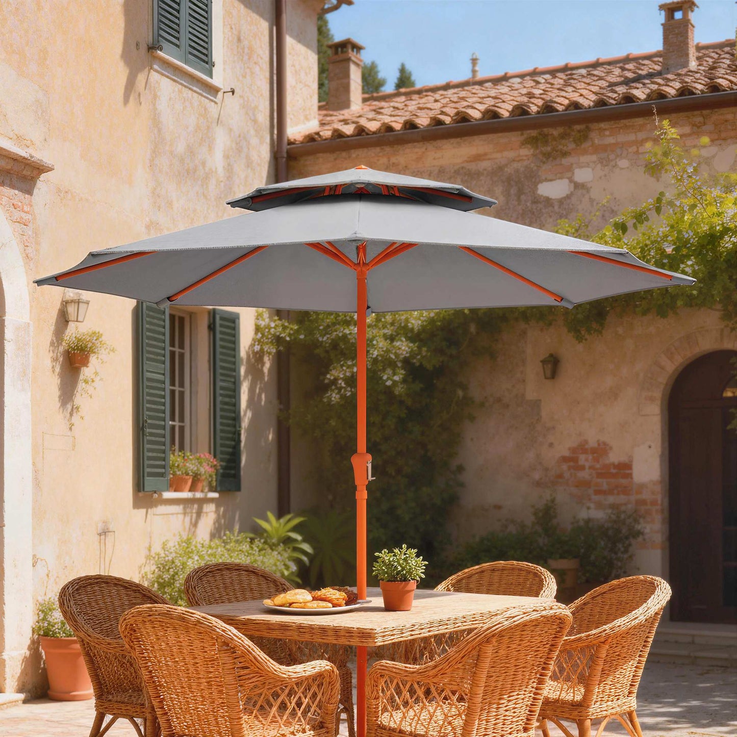 2.7 m Garden Parasol with Double Top, Light Grey