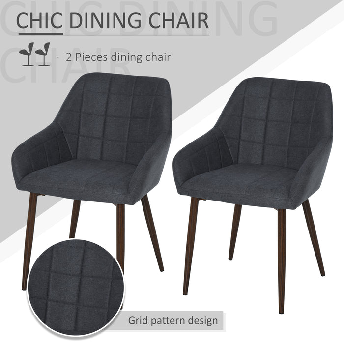 2 Pcs Linen-Touch Fabric Dining Chair w/ Cushion, Backrest, Mid Back Leisure Chair w/ Steel Leg, Sponge Padded Armchair for Dining Room