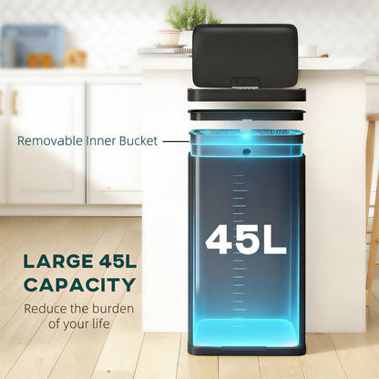 45L Sensor Bin, Metal Kitchen Bin with Automatic Close, Black