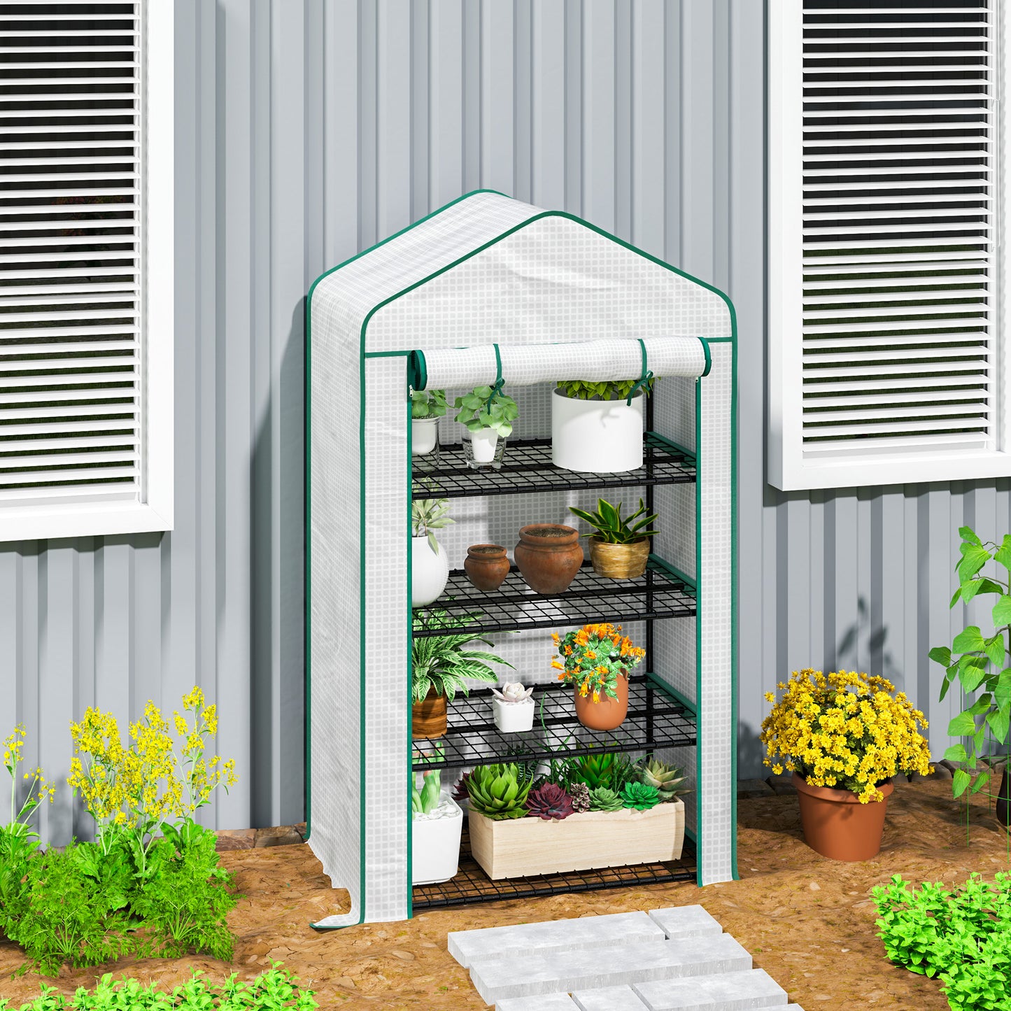 90 x 49 x 160cm Portable Mini Greenhouse with Shelves, White