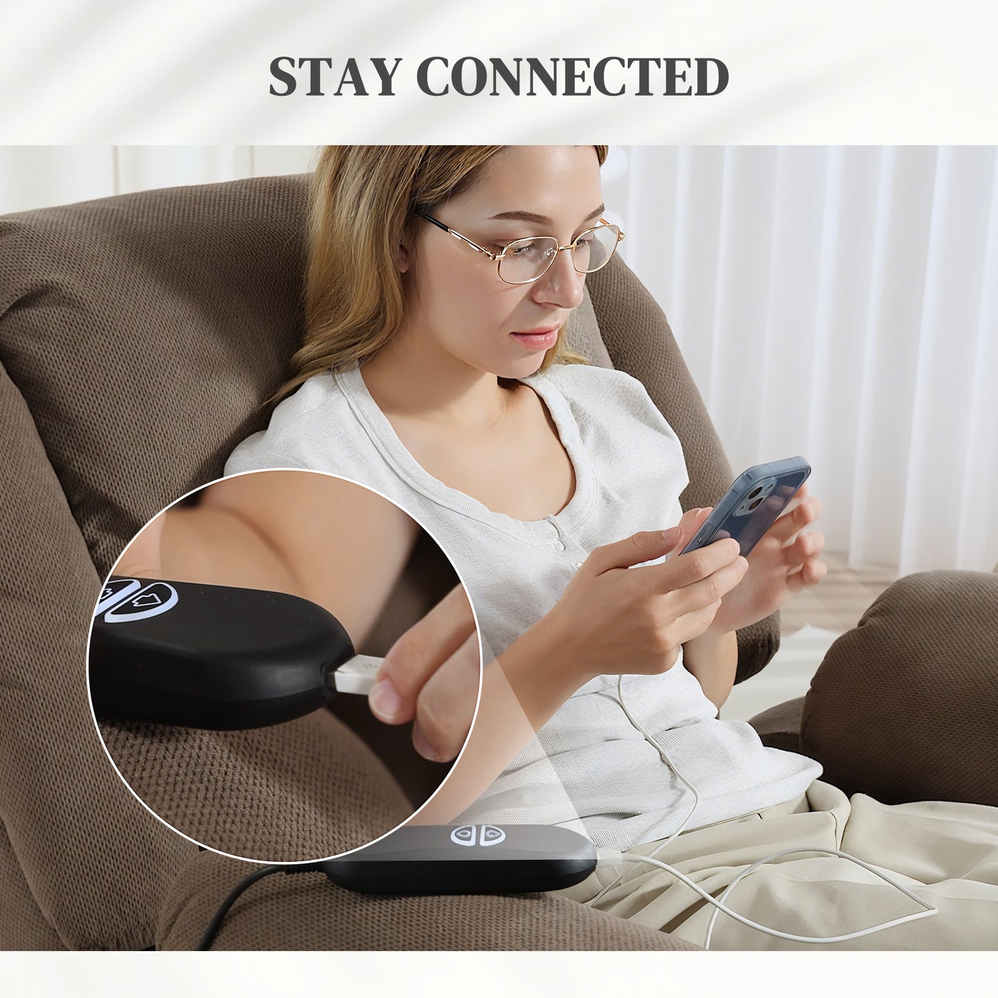 Power Lift Recliner Chair, Reclining Chair with Massage, Light Brown