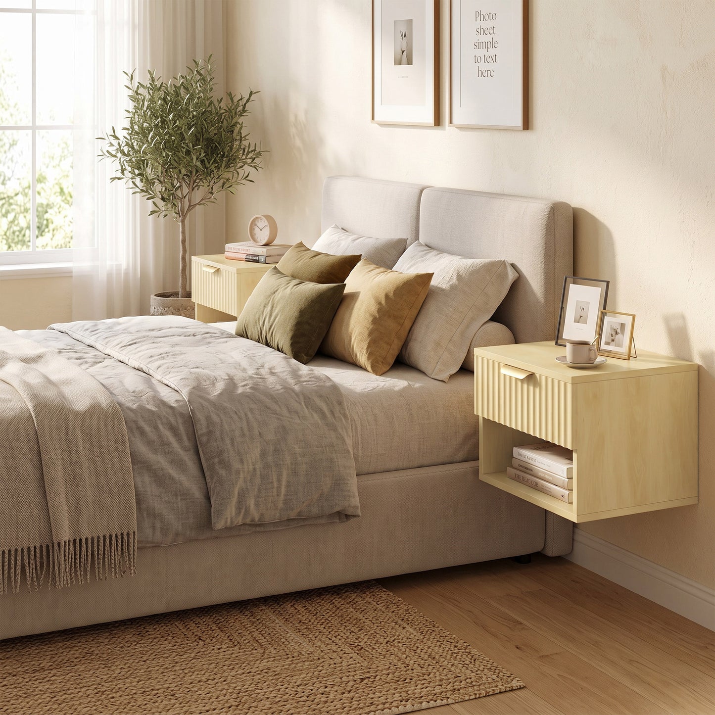 Floating Nightstands Set of 2, Wall Mounted Bedside Tables, Oak