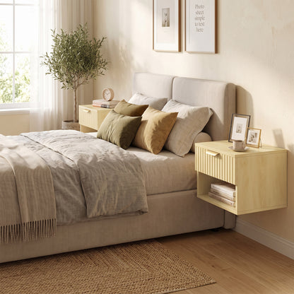 Floating Nightstands Set of 2, Wall Mounted Bedside Tables, Oak