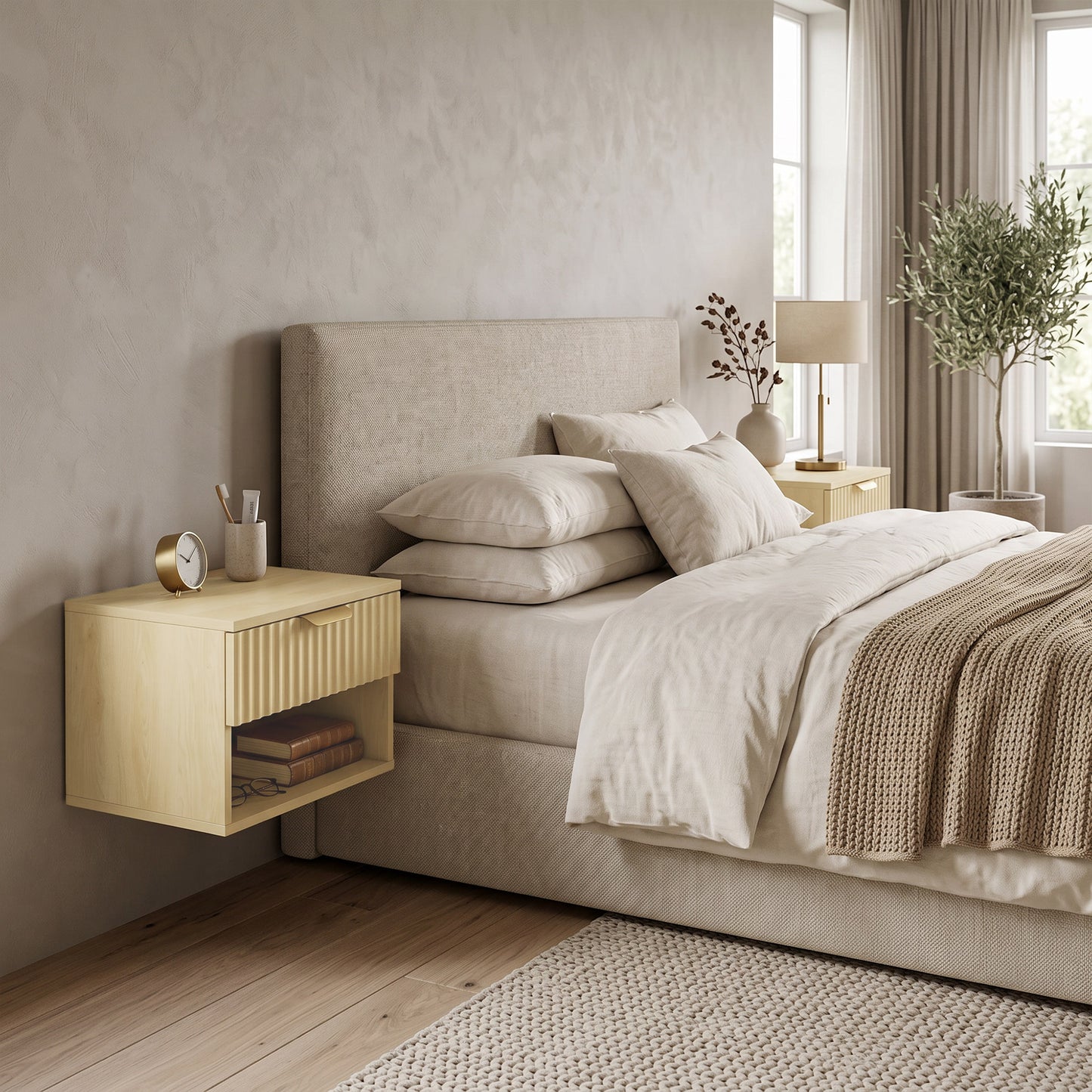 Floating Nightstands Set of 2, Wall Mounted Bedside Tables, Oak