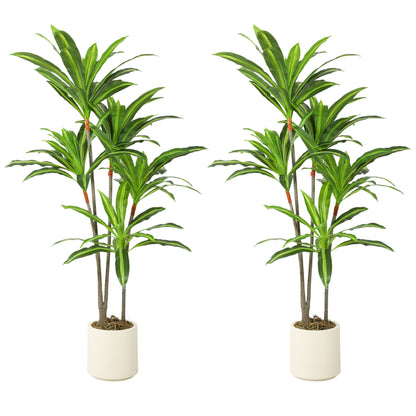 Set of 2 150cm Artificial Dracaena Trees, Decorative Artificial Plants with Bendable Trunks and White Planters for Living Room Bedroom Home Office Decor, Green