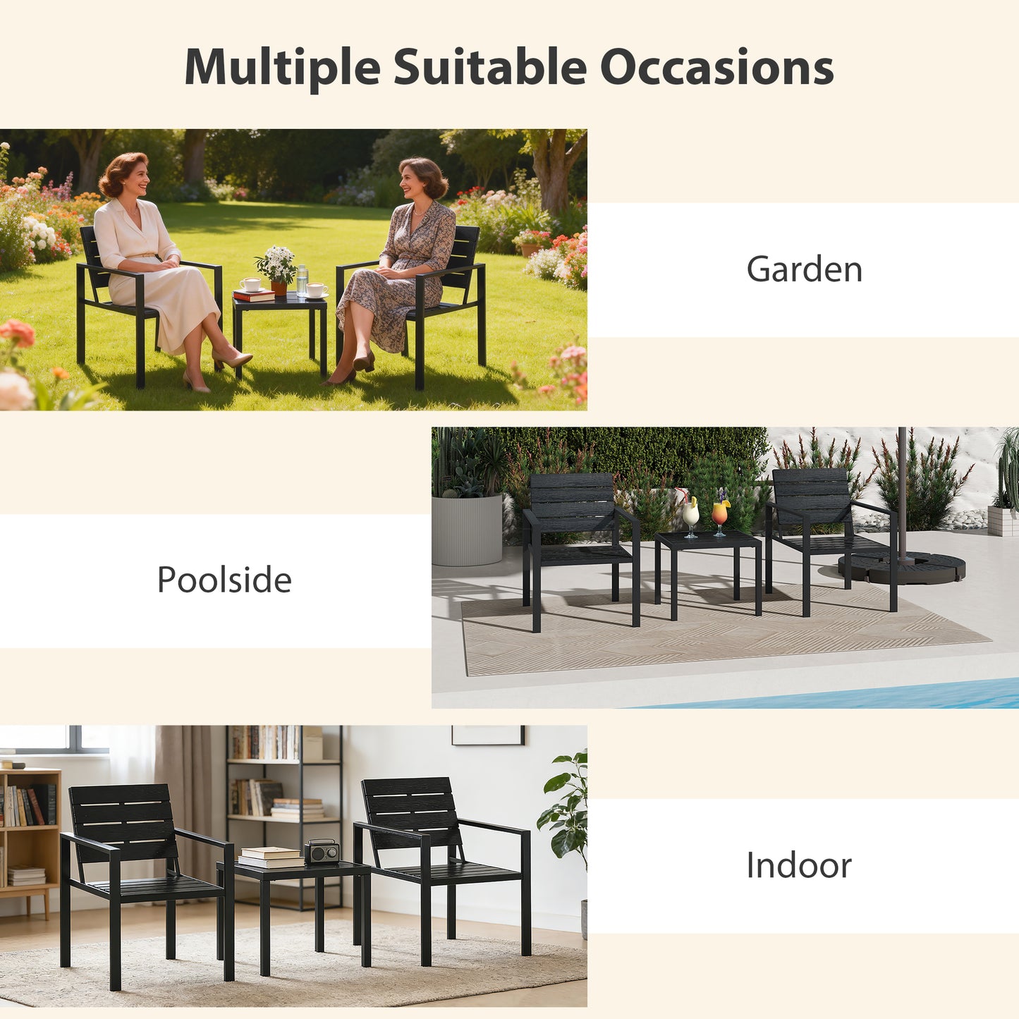 3 Pieces Garden Bistro Set for 2, Outdoor Bistro Table and Chairs