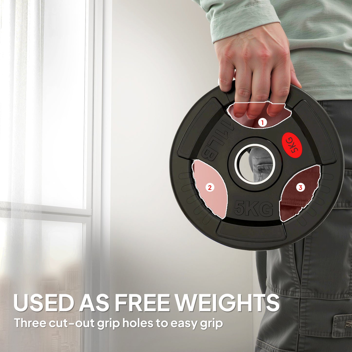 2 x 5kg Olympic Weight Plates, Weight Plate Discs with Tri-Grips