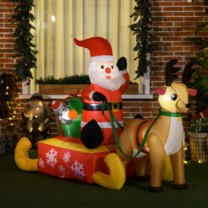 Inflatable Santa Claus with Sled and Reindeer Xmas Décor LED Lights