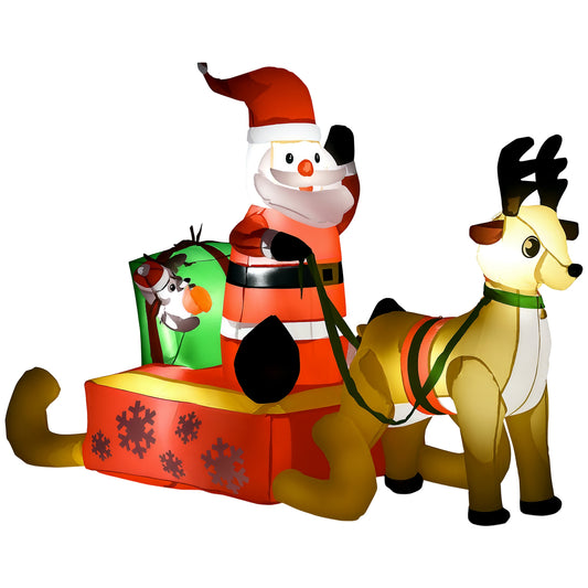 Inflatable Santa Claus with Sled and Reindeer Xmas Décor LED Lights