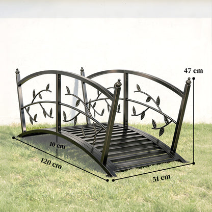 1.2M Metal Garden Bridge with Safety Railings, Outdoor Pond Bridge