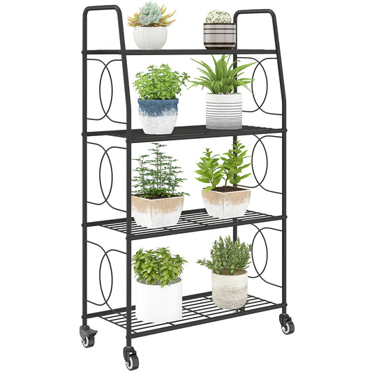 4-Tier Metal Plant Stand, Plants Display Rack with Lockable Wheels